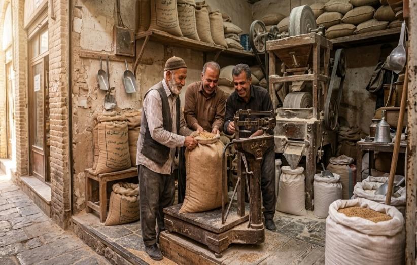 آسیاب سنتی گندم در یک حجره قدیمی